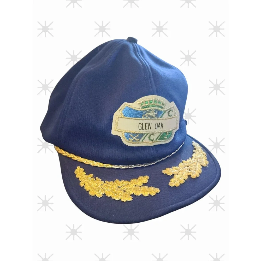 Navy Glen Oak Baseball Cap Hat VTG USA Gold Leaf Rope